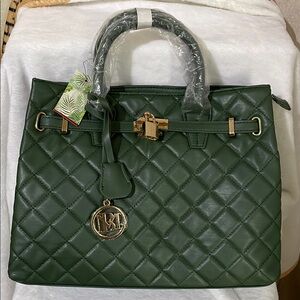 Badgley Mischka Green and Gold Quilted Tote